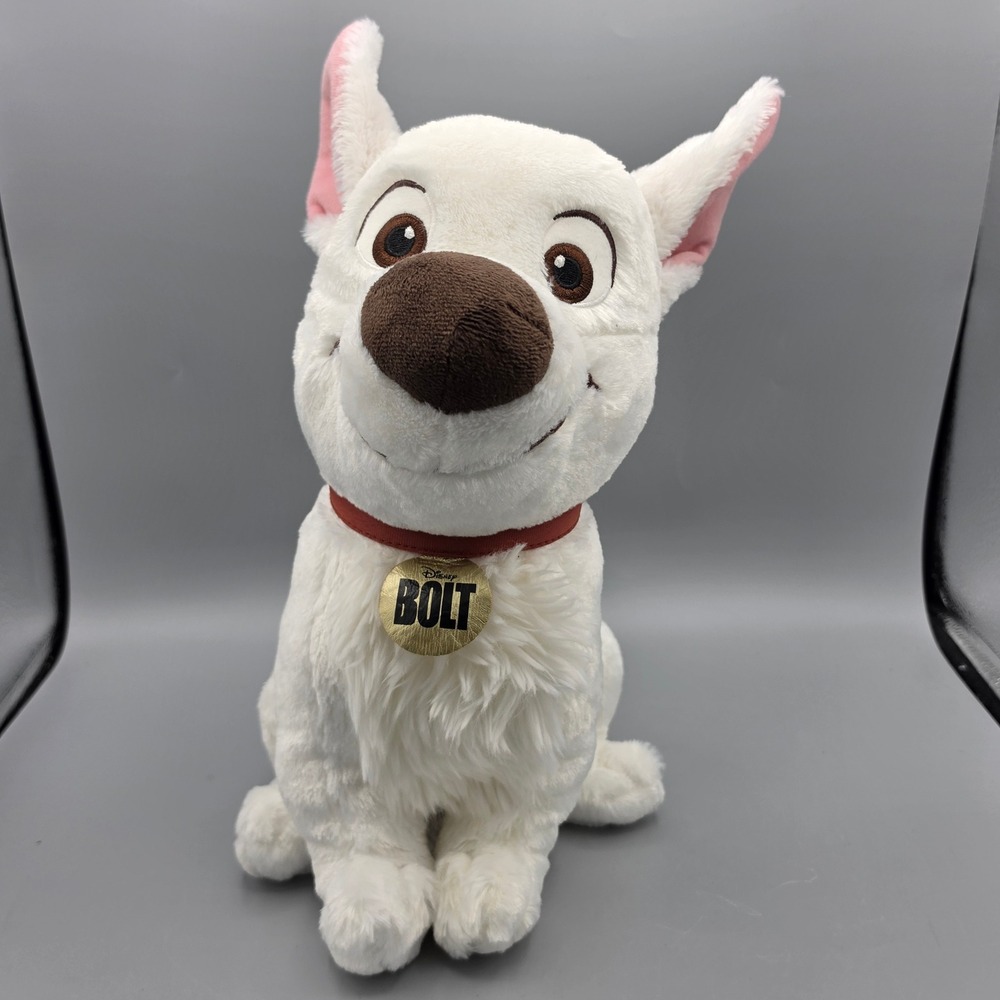Disney Plush 12" Medium White Bolt Dog Movie Character Lightning Bolt Toy